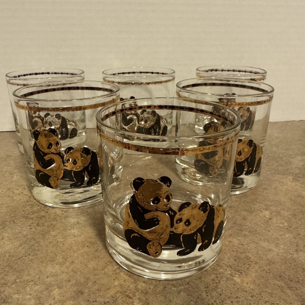 Very Rare Culver Glass Panda Tumblers - 22K Gold - Set Of 6 Excellent Condition